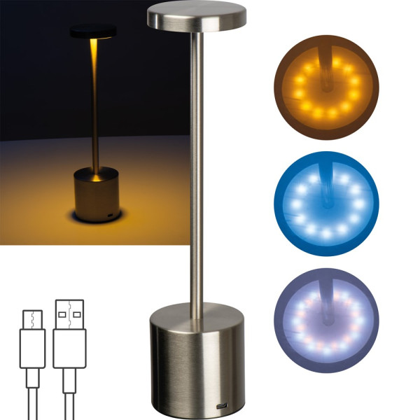 Tischlampe aus Edelstahl mit Akku