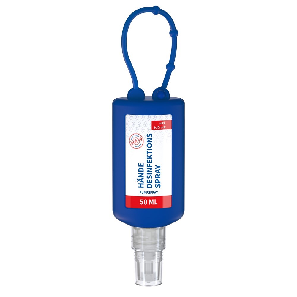 Hände-Desinfektionsspray (DIN EN 1500), 50 ml Bumper frost, Body Label (R-PET) - blau